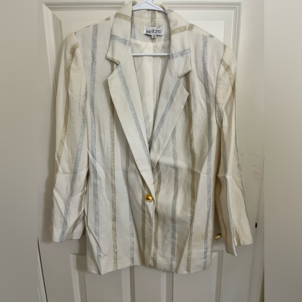 Vintage White Skirt Suit with Gold and Silver Stripes